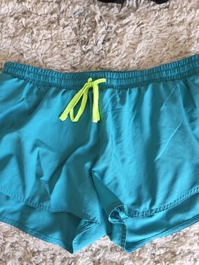 Old Navy Teal Athletic Shorts with Neon Yellow Drawstring